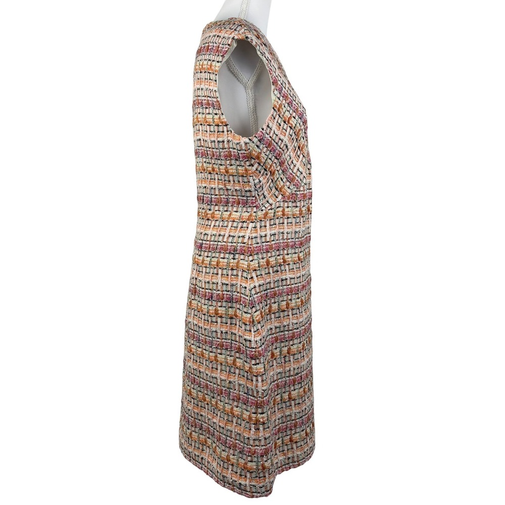 St John Raised Tweed Knit Dress Size 6 Melon Pink Plaid Sleeveless Luxury NWT - Picture 4 of 10